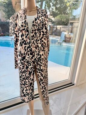 Leopard Print Open-Front Tunic Duster - Pink/Black